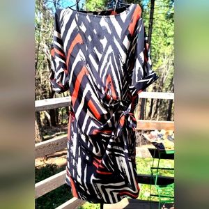 mark. lightweight luxury black orange & beige spring dress szL